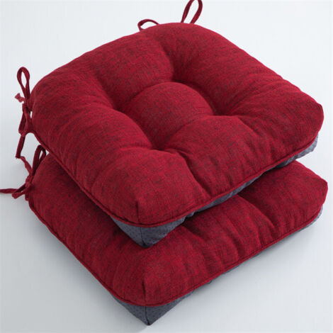 Lot de 2 coussins de chaise extra épais antidérapants et doux pour chaises de salle à manger avec attaches 40 x 40 x 10 cm, rouge