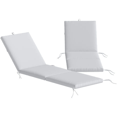 Lot de 2 Coussins de Chaise Longue avec 5 Sangles et Poignée Intégrée, pour Plage Balcon Jardin, 182x53x6cm, Gris Clair