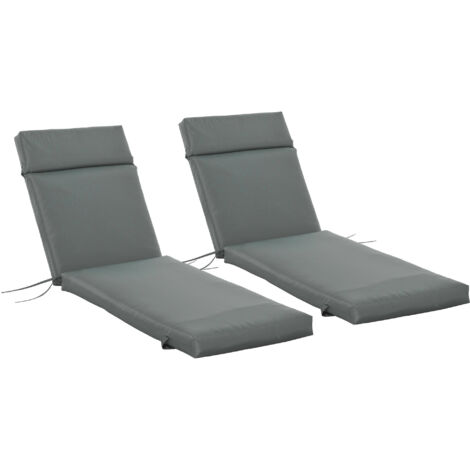 Lot de 2 Coussins de Repos pour Transat de Jardin avec Attaches, Gris Foncé, 196x55 cm