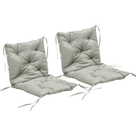 Lot de 2 coussins de siège 98x50 cm, housse en tissu avec liens, épaisseur 8 cm gris clair
