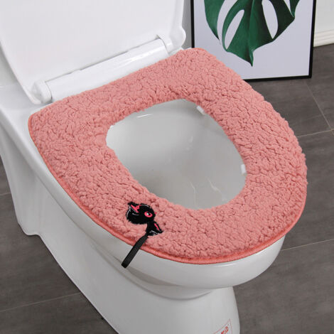 Lot de 2 coussins de siège de toilette universels imperméables avec boucle de suspension, doux, chauds et lavables, rose