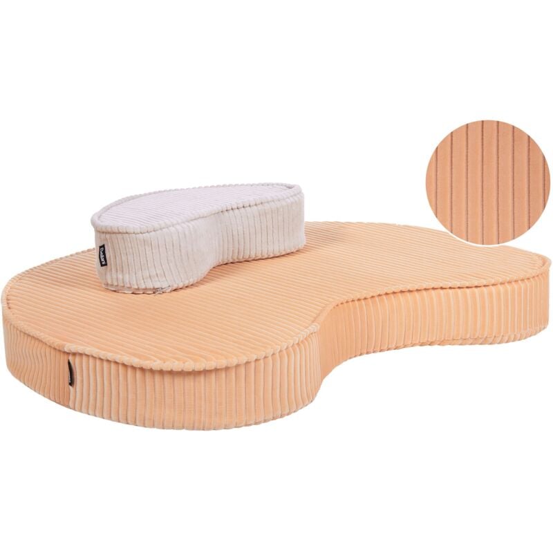 Beliani - Lot de 2 Coussins de Sol en Coton Velours Côtelé en Forme de Haricot Rose Pêche et Blanc Nili