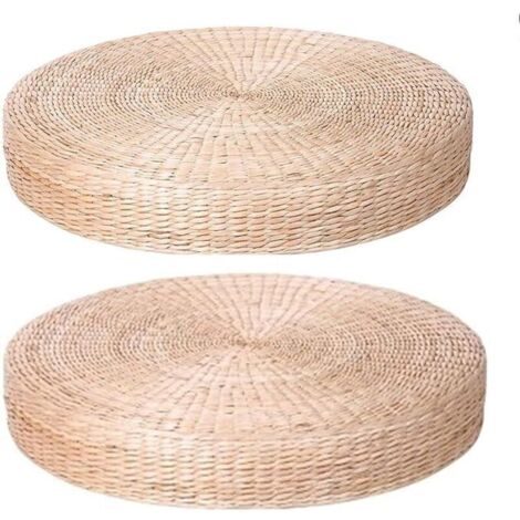 Lot de 2 coussins de sol extra larges, coussins de sol ronds rembourrés en paille pour sièges d'extérieur, diamètre : 60 cm (23,6 po).