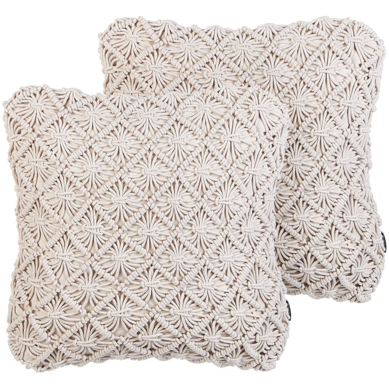 Beliani - Lot de 2 Coussins Déco Moderne 45 x 45 cm en Coton Tricoté Beige Clair Kizkalesi
