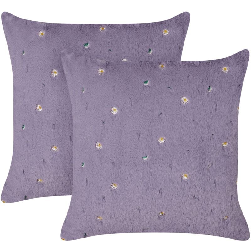 Beliani - Lot de 2 Coussins Décoratifs à Motif Floral 45 x 45 cm Polyester Touffu Violet Lavatera