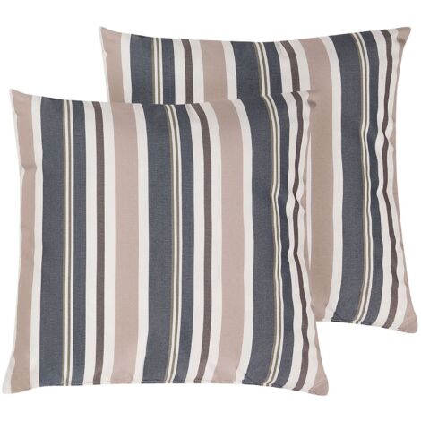 Lot de 2 Coussins Décoratifs d'Extérieur 40 x 40 cm en Tissu Imperméable à Rayures Multicolores pour Terrasse ou Balcon Moderne Beliani