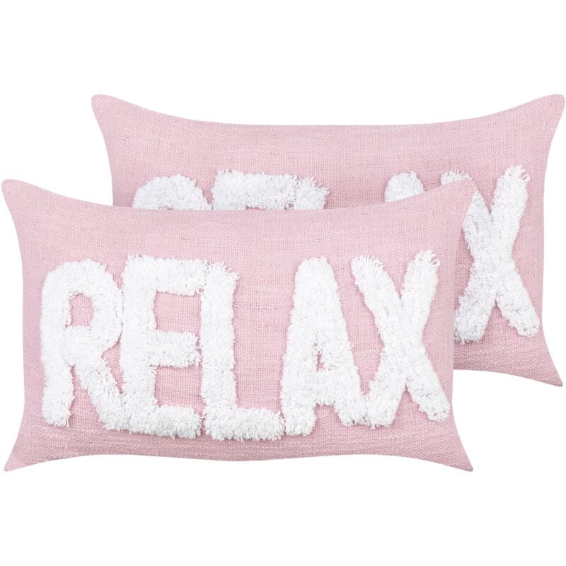 Lot de 2 Coussins Décoratifs en Coton 30 x 50 cm Texte Blanc Rose Pastel Relaxify