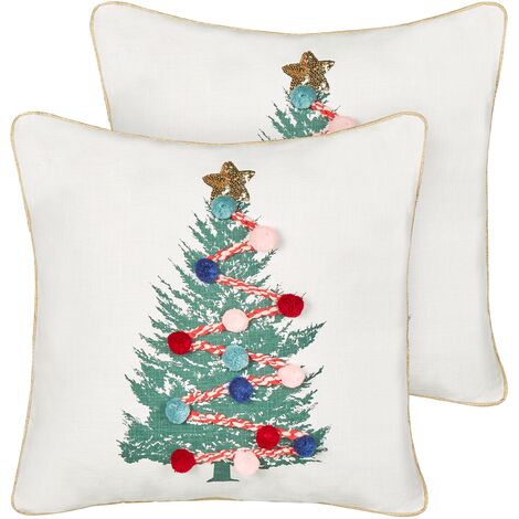 Coussin 'Père Noël' imprimé sapin ecru 45x45cm - L'Incroyable