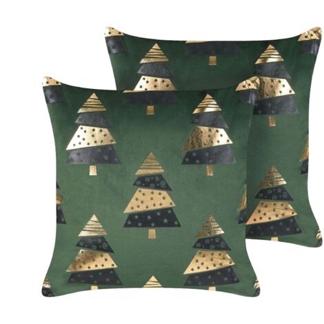 Lot de 2 Coussins Décoratifs en Velours à Motif de Sapin de Noël Vert Goldspruce
