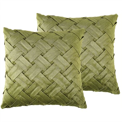 Beliani Lot de 2 coussins décoratifs avec motif feuillage en coton 45 x 45  cm vert PICTUS