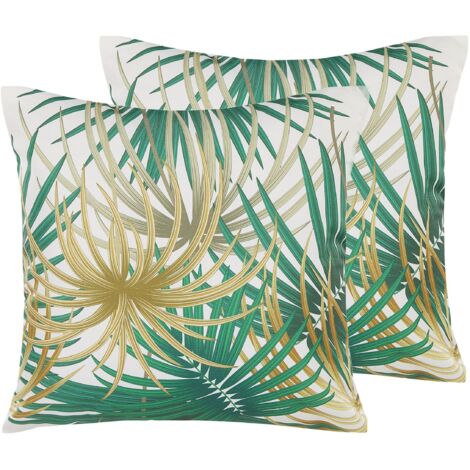 Lot de 2 Coussins Décoratifs pour Jardin 45 x 45 cm avec Housses Amovibles en Tissu Multicolore à Motif Feuilles de Palmier Beliani