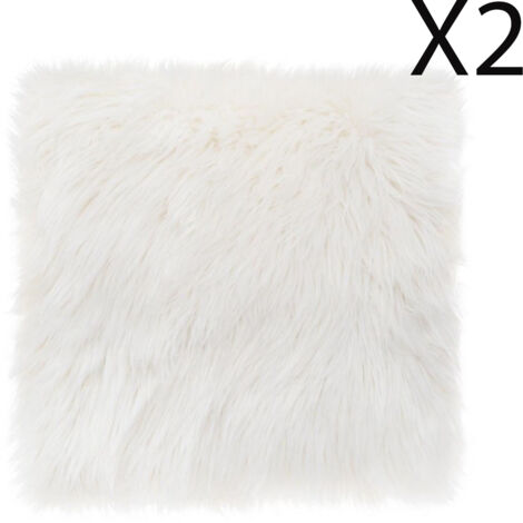 Lot de 2 coussins Déhoussables en fourrure coloris Ivoire - Longueur 40 x Profondeur 17 x Hauteur 40 cm
