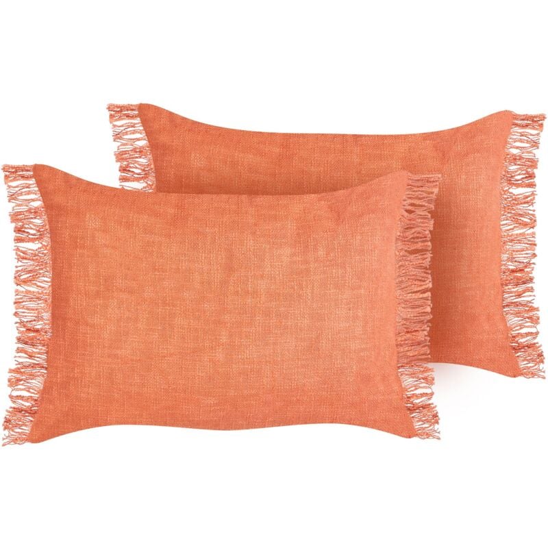 Beliani - Lot de 2 Coussins d'Extérieur en Coton Rectangulaire 35 x 50 cm avec Franges Orange Maba