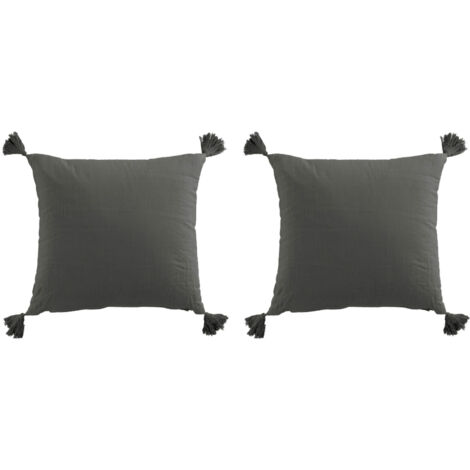 Lot de 2 coussins double gaze 40x40 cm en coton anthracite - GAZNY