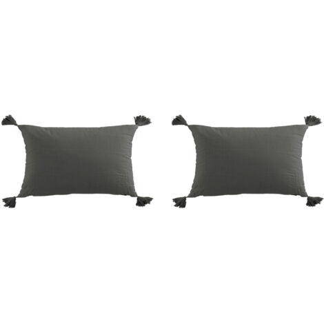 Lot de 2 coussins double gaze 50x30 cm en coton anthracite - GAZNY