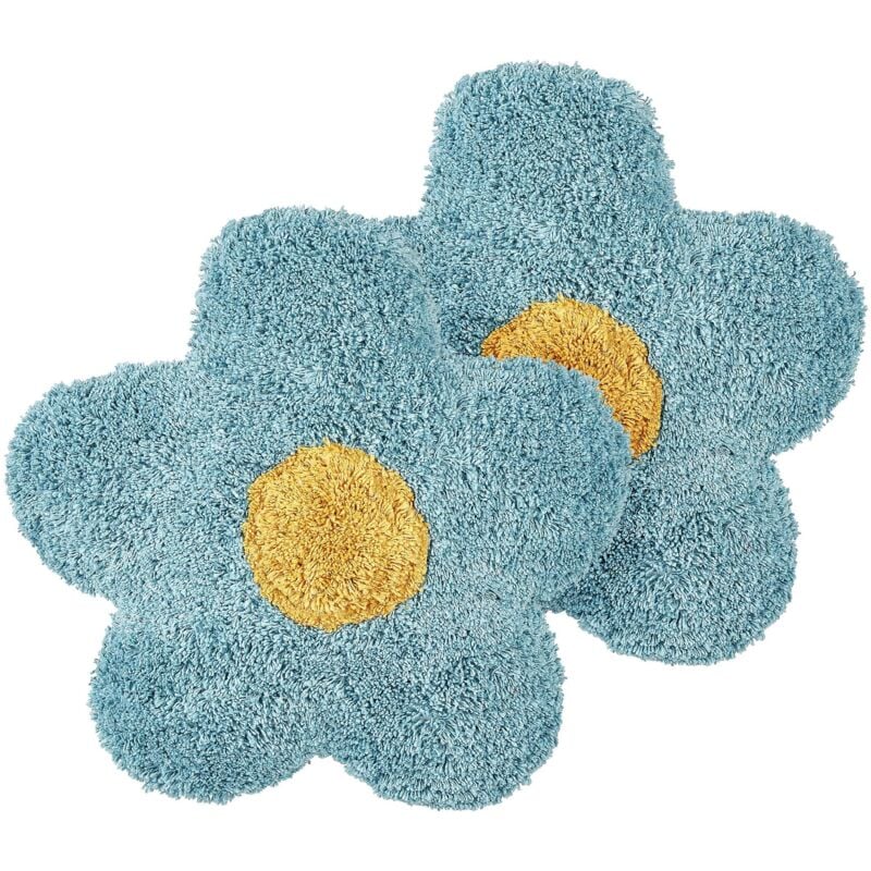 Beliani - Lot de 2 Coussins en Coton 30 x 30 cm Chambres Enfants en Forme de Fleur Bleu Sorrel