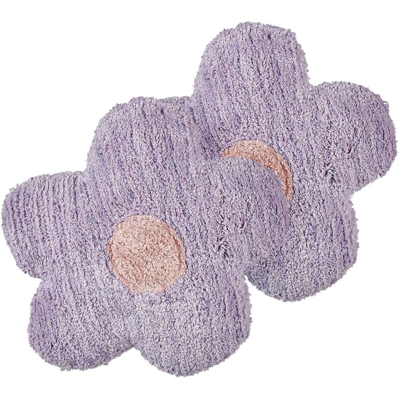 Beliani - Lot de 2 Coussins en Coton 30 x 30 cm Chambres Enfants en Forme de Fleur Violet Sorrel