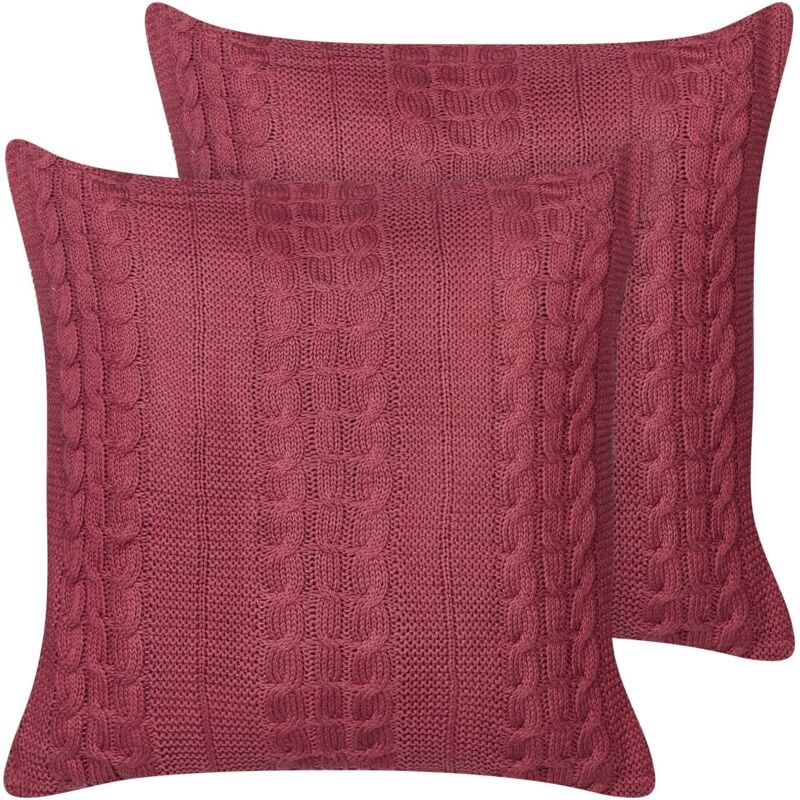 Beliani - Lot de 2 Coussins en Coton 45 x 45 cm Motif Tressé Housse de Coussin Bordeaux Cadetia
