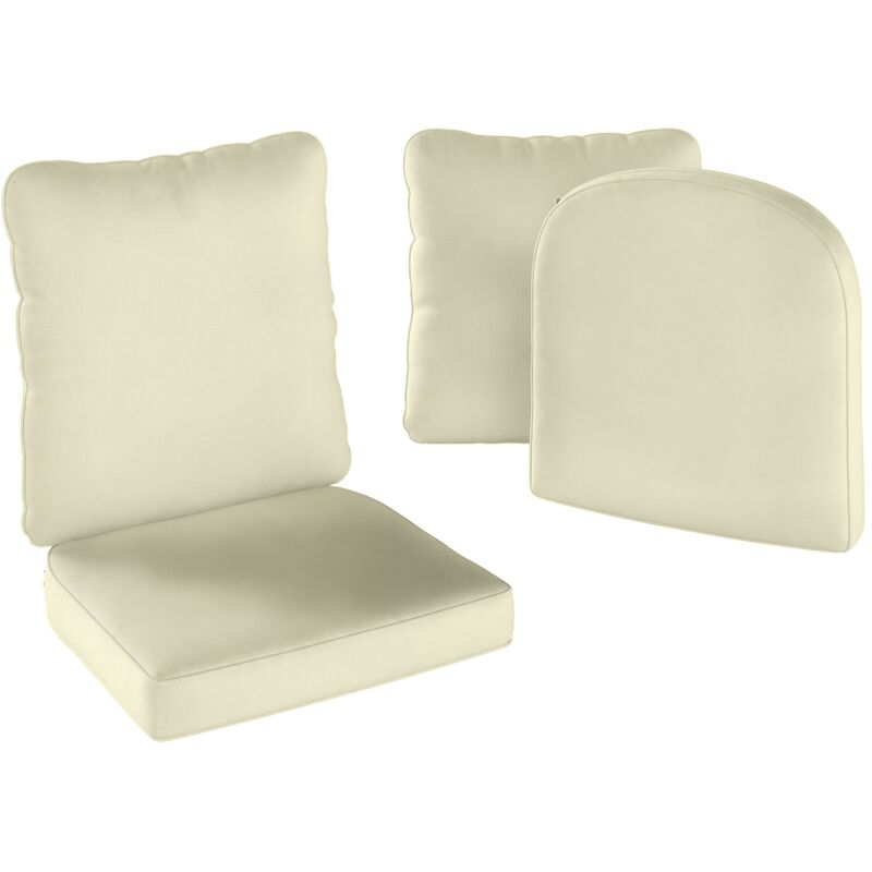Lot de 2 coussins galettes assise dossier de chaises fauteuils de jardin polyester blanc cassé