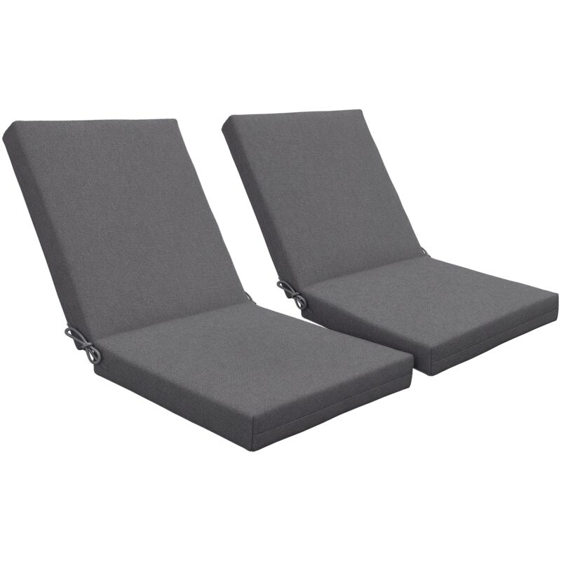 Outsunny - Lot de 2 coussins galettes de chaise de jardin - dim. 112L x 51l x ép. 8 cm - cordons attache - polyester déperlant anthracite
