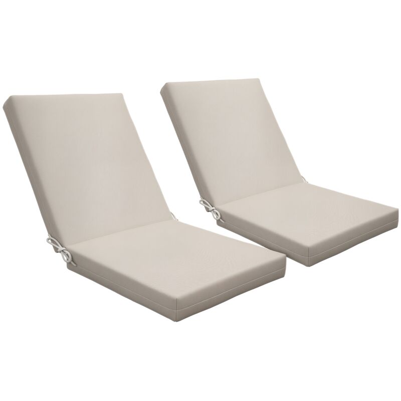 Lot de 2 coussins galettes de chaise de jardin - dim. 112L x 51l x ép. 8 cm - cordons attache - polyester déperlant beige