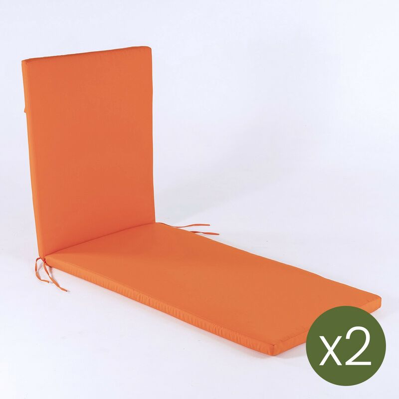 Lot de 2 coussins standard pour chaise longue de jardin couleur orange | Dimensions: 60x196x5 cm | Repousse l'eau | Déhoussable