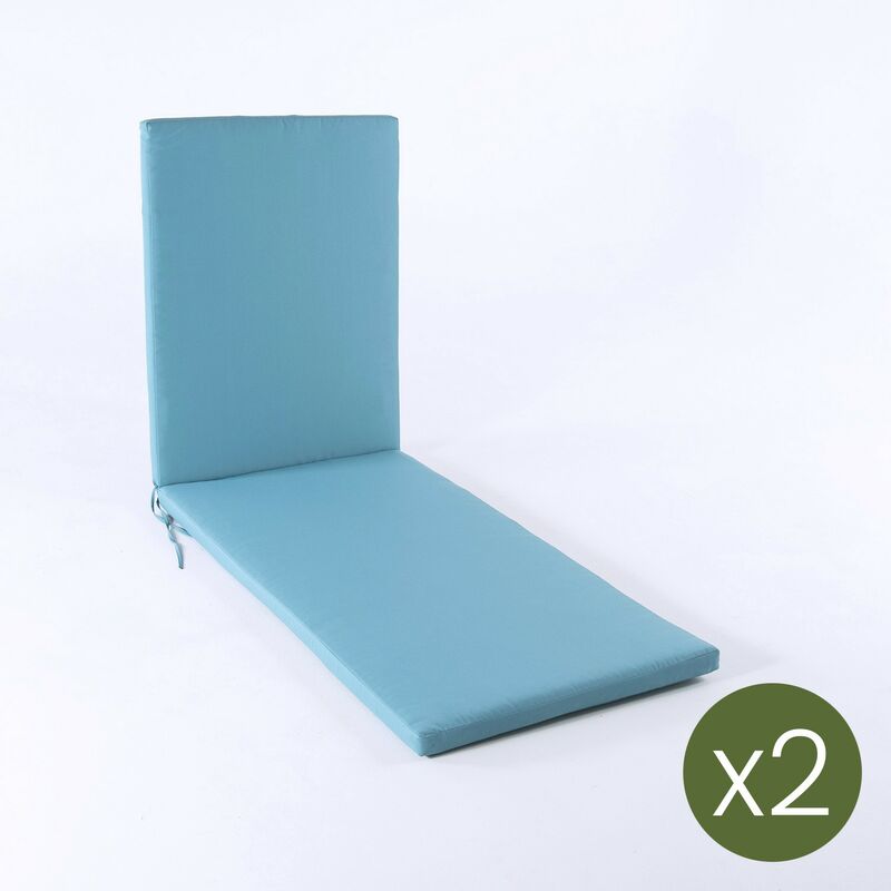 Lot de 2 coussins standard pour chaise longue de jardin couleur turquoise | Dimensions: 60x196x5 cm | Résistant aux gouttes d'ea