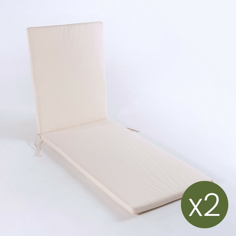 Lot de 2 coussins standard pour chaise longue couleur beige | Dimensions: 60x196x5 cm | Repousse l'eau | Déhoussable