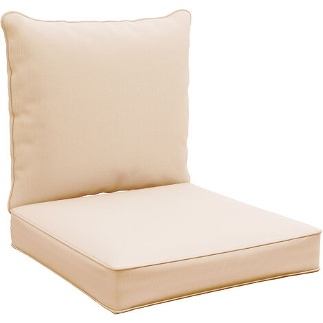 Lot de 2 coussins matelas assise dossier pour chaise de jardin fauteuil polyester beige