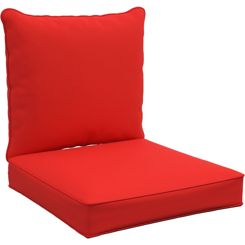Outsunny - Lot de 2 coussins matelas assise dossier pour chaise de jardin fauteuil polyester rouge - Rouge