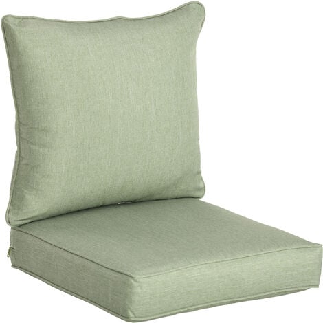 Lot de 2 coussins matelas assise dossier pour chaise de jardin fauteuil polyester vert clair - Vert