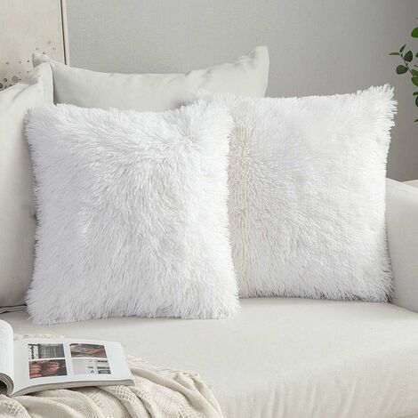 Lot de 2 coussins moelleux en fausse fourrure - Housse de coussin douce - Décoration pour canapé et chambre