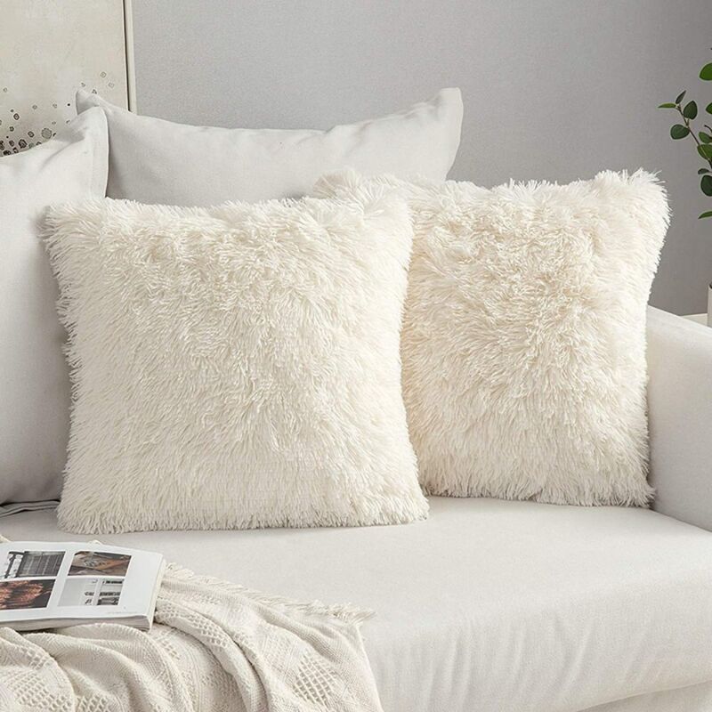 Rwoythk – Lot de 2 coussins moelleux en fausse fourrure – Housse en tissu peluche douce – 43 x 43 cm – Fermeture éclair invisible pour entretien