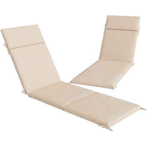 Lot de 2 coussins pour chaise longue bain de soleil, 183x53,5x6,5cm, crème, résistance UV, 6 attaches, matelas extérieur confortable, rembourrage épais pour transat, protection solaire, idéal jardin p