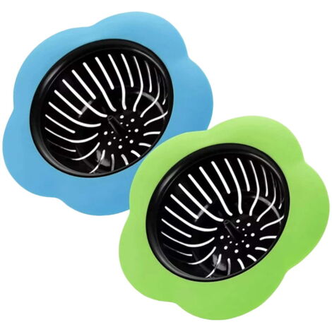 Lot de 2 crépines d'évier en silicone, bouchon de vidange pour broyeur d'évier et filet récupérateur de cheveux, bleu
