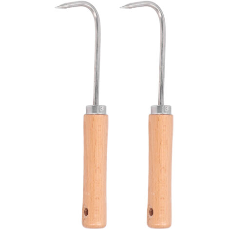 Lot de 2 crochets à racines pour bonsaï, outils de jardinage en acier inoxydable avec manche en bois et 1 griffe, 240 mm