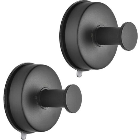 Lot de 2 crochets à ventouse en acier inoxydable pour serviettes de salle de bain, ustensiles de cuisine, noir mat