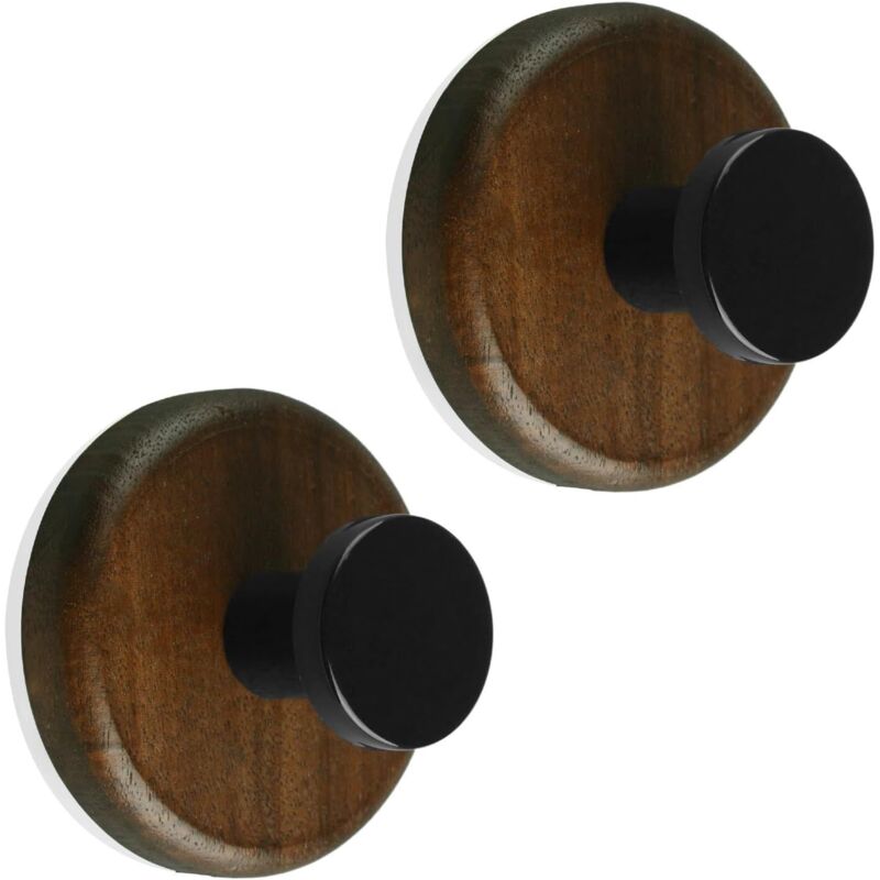Largeight - Lot de 2 crochets à ventouse imperméables amovibles en bois pour salle de bain, cuisine, entrée