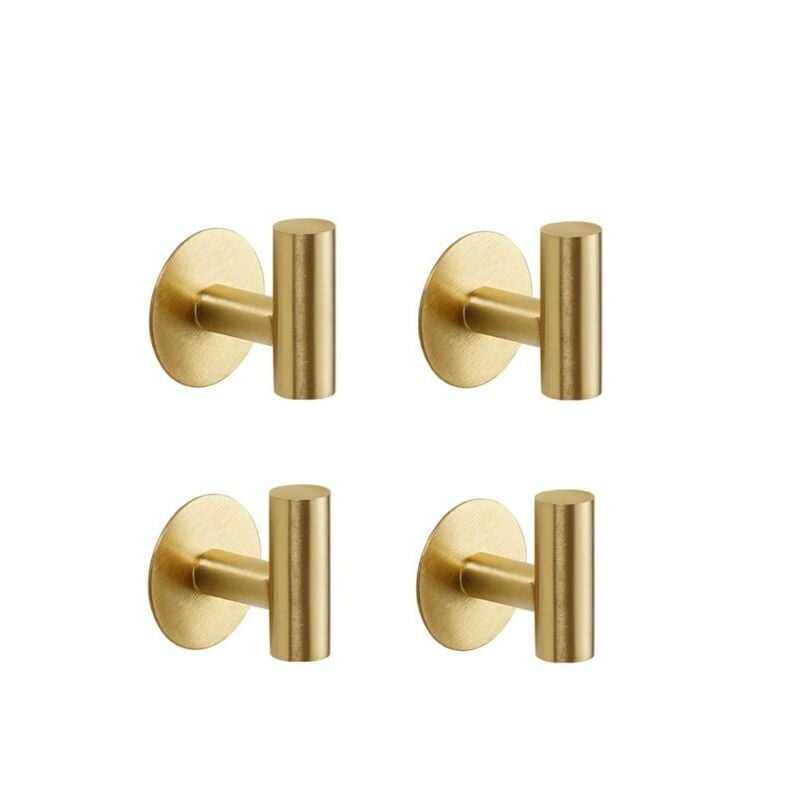Csparkv - Lot de 2 crochets adhésifs en acier inoxydable SUS304 brossé doré - Crochets muraux robustes et imperméables pour manteaux, peignoirs,