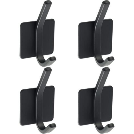 Lot de 2 crochets adhésifs muraux en acier inoxydable SUS 304, porte-serviettes mural noir pour salle de bain ou cuisine