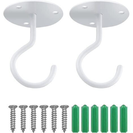 Lot de 2 crochets blancs de fixation murale/plafond avec vis et chevilles pour suspendre plantes, lanternes, carillons éoliens et pots de fleurs