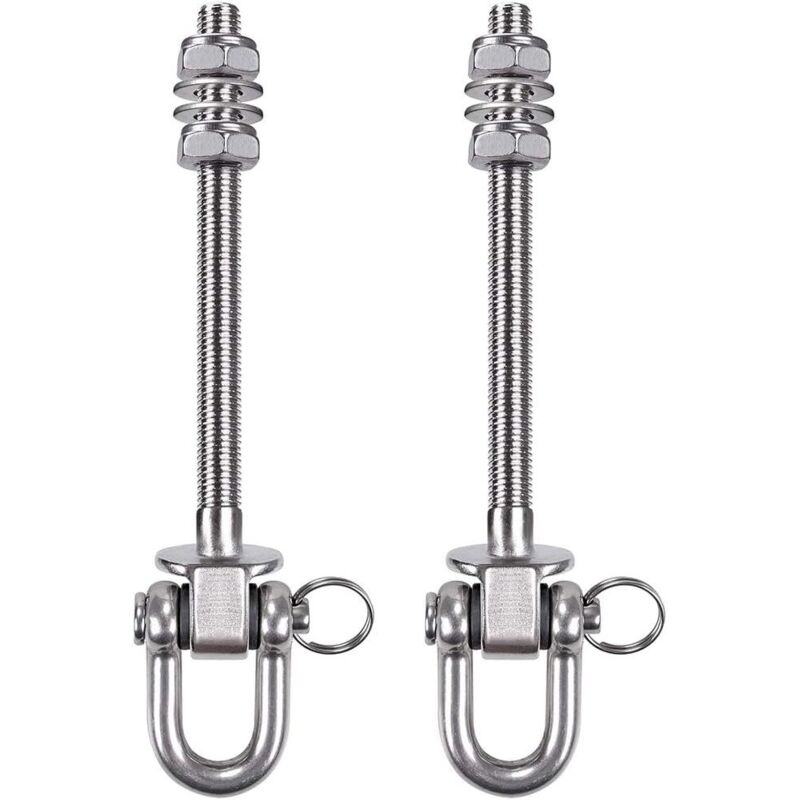 Lot de 2 crochets de balançoire robustes à 180°, capacité de 800 kg, en acier inoxydable 304, poutre en bois et acier, 14,5 cm