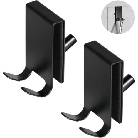 Lot de 2 crochets de douche double face en verre avec coussinet EVA, crochets en acier inoxydable pour porte de salle de bain, 5-10 mm (noir)
