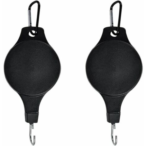 Lot de 2 crochets de poulie pour plantes, crochets pour plantes, crochets de plafond rétractables réglables pour plantes suspendues (noir)