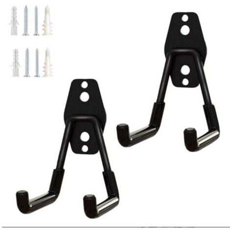 Lot de 2 crochets de rangement pour garage, organiseur d'outils de jardin, crochets muraux en acier, petits crochets en U pour jardin (noir)