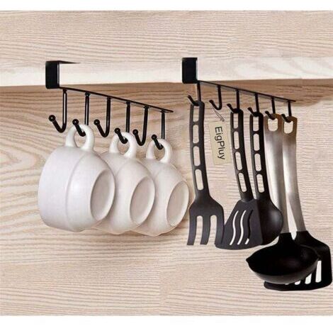 Lot de 2 crochets de rangement pour lunettes, ustensiles de cuisine, dent et écharpe, crochet inférieur pour armoire, pas de perçage nécessaire, noir,de