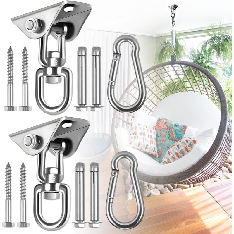 Lot de 2 crochets de suspension pour hamac, capacité de 450 kg, rotation à 360 °, crochet de plafond pour chaise hamac, sac lourd, yoga aérien,