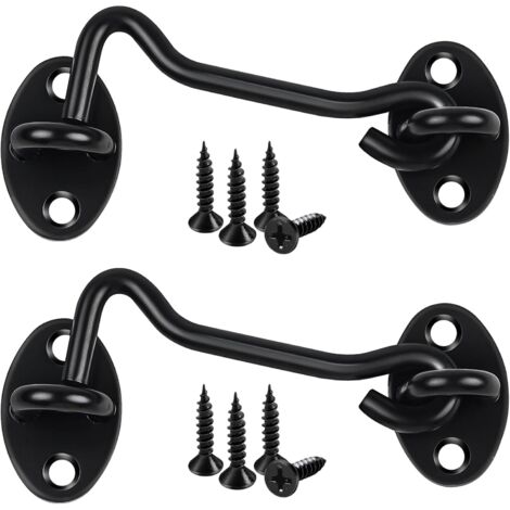 Lot de 2 crochets et loquets à œillet de 100 mm noirs en acier inoxydable pour porte coulissante pour abri de jardin