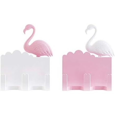 Lot de 2 crochets flamants roses autocollants pour la maison et le bureau, pour enfants