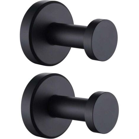 Lot de 2 Crochets Mural pour Serviettes Salle de Bain Cintre Rond Acier Inoxydable Décoratif Noir Mat